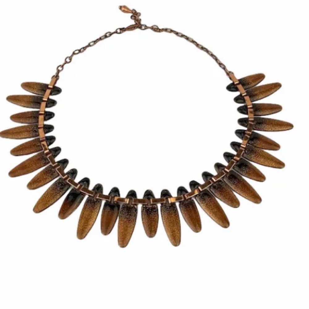 Vintage Matisse Nefertiti Copper Enamel Cleopatra Bib Collar Necklace 1950s